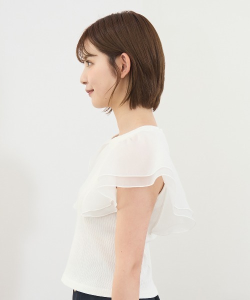 REDYAZEL（レディアゼル）の「シアーフレアスリーブリブカットソー（Tシャツ/カットソー・レディース・ホワイト/ボルドー/イエロー/ブラック・FREE）」の19枚目の写真