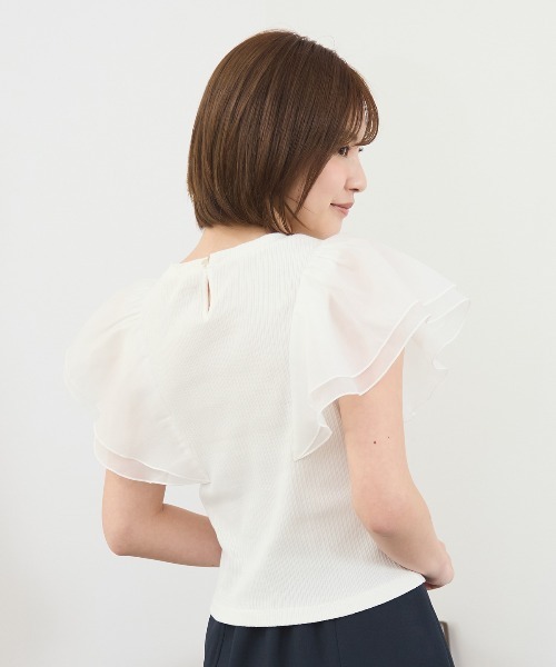 REDYAZEL（レディアゼル）の「シアーフレアスリーブリブカットソー（Tシャツ/カットソー・レディース・ホワイト/ボルドー/イエロー/ブラック・FREE）」の20枚目の写真