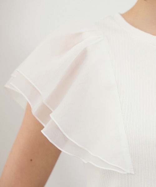 REDYAZEL（レディアゼル）の「シアーフレアスリーブリブカットソー（Tシャツ/カットソー・レディース・ホワイト/ボルドー/イエロー/ブラック・FREE）」の21枚目の写真