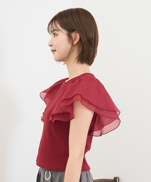 REDYAZEL（レディアゼル）の「シアーフレアスリーブリブカットソー（Tシャツ/カットソー・レディース・ホワイト/ボルドー/イエロー/ブラック・FREE）」の7枚目の写真