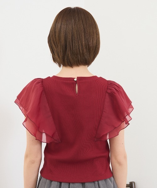 REDYAZEL（レディアゼル）の「シアーフレアスリーブリブカットソー（Tシャツ/カットソー・レディース・ホワイト/ボルドー/イエロー/ブラック・FREE）」の8枚目の写真
