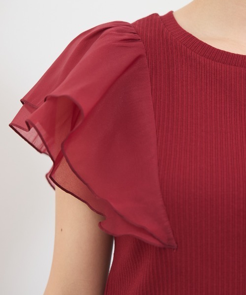 REDYAZEL（レディアゼル）の「シアーフレアスリーブリブカットソー（Tシャツ/カットソー・レディース・ホワイト/ボルドー/イエロー/ブラック・FREE）」の9枚目の写真