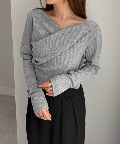 RANAN（ラナン）の「［26AW新色追加］2WAYドレープオフショルリブロンT（Tシャツ/カットソー・レディース・ブラック/その他/チャコールグレー/ホワイト/レッド/アイボリー/ライトピンク/ブラウン/杢グレー・M/L/LL）」の5枚目の写真