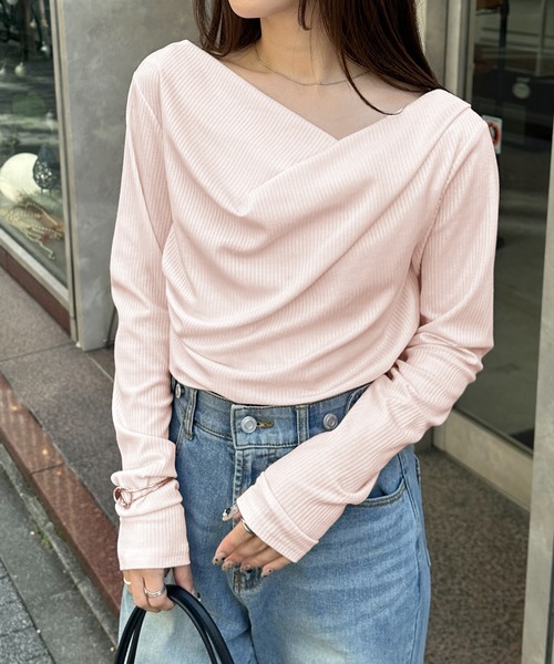 RANAN（ラナン）の「［26SS新色追加］2WAYドレープオフショルリブロンT（Tシャツ/カットソー・レディース・ブラック/その他/チャコールグレー/ホワイト/レッド/アイボリー/ライトピンク・M/L/LL）」の5枚目の写真