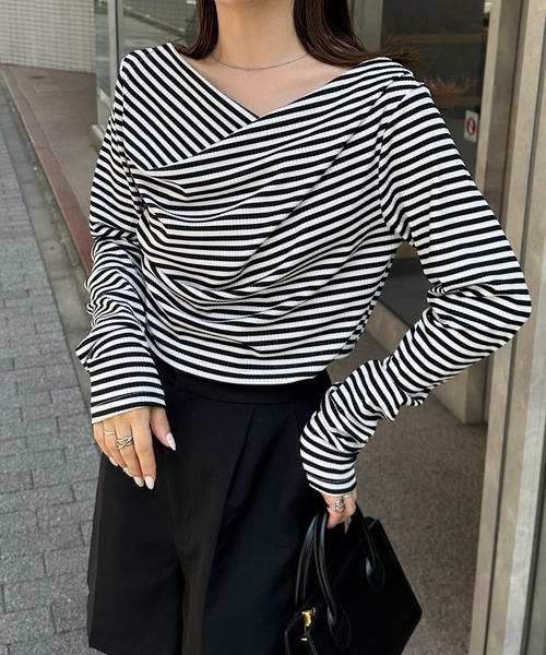 RANAN（ラナン）の「［26SS新色追加］2WAYドレープオフショルリブロンT（Tシャツ/カットソー・レディース・ブラック/その他/チャコールグレー/ホワイト/レッド/アイボリー/ライトピンク・M/L/LL）」の7枚目の写真