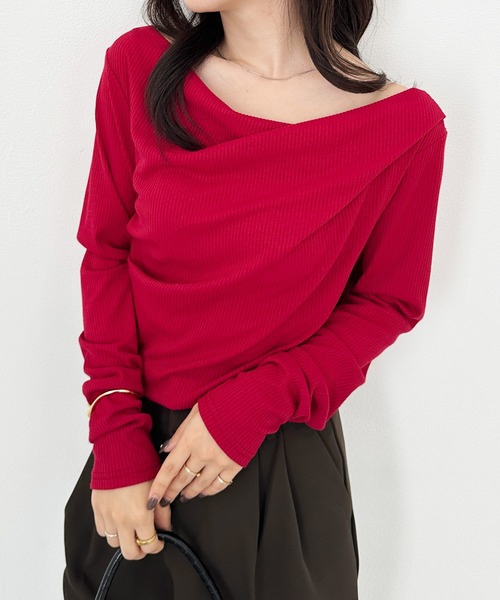 RANAN（ラナン）の「［26AW新色追加］2WAYドレープオフショルリブロンT（Tシャツ/カットソー・レディース・ブラック/その他/チャコールグレー/ホワイト/レッド/アイボリー/ライトピンク/ブラウン/杢グレー・M/L/LL）」の19枚目の写真