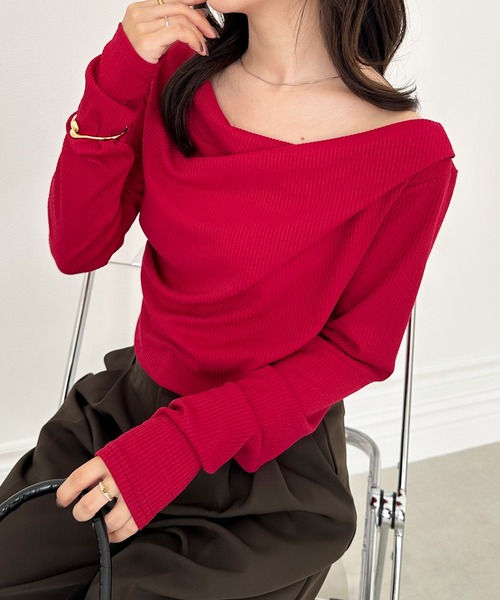 RANAN（ラナン）の「［26AW新色追加］2WAYドレープオフショルリブロンT（Tシャツ/カットソー・レディース・ブラック/その他/チャコールグレー/ホワイト/レッド/アイボリー/ライトピンク/ブラウン/杢グレー・M/L/LL）」の20枚目の写真