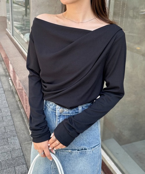 セール】2WAYドレープオフショルリブロンT（Tシャツ/カットソー