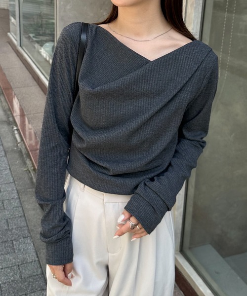 RANAN（ラナン）の「［26AW新色追加］2WAYドレープオフショルリブロンT（Tシャツ/カットソー・レディース・ブラック/その他/チャコールグレー/ホワイト/レッド/アイボリー/ライトピンク/ブラウン/杢グレー・M/L/LL）」の21枚目の写真
