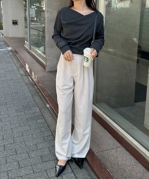 RANAN（ラナン）の「［26AW新色追加］2WAYドレープオフショルリブロンT（Tシャツ/カットソー・レディース・ブラック/その他/チャコールグレー/ホワイト/レッド/アイボリー/ライトピンク/ブラウン/杢グレー・M/L/LL）」の22枚目の写真
