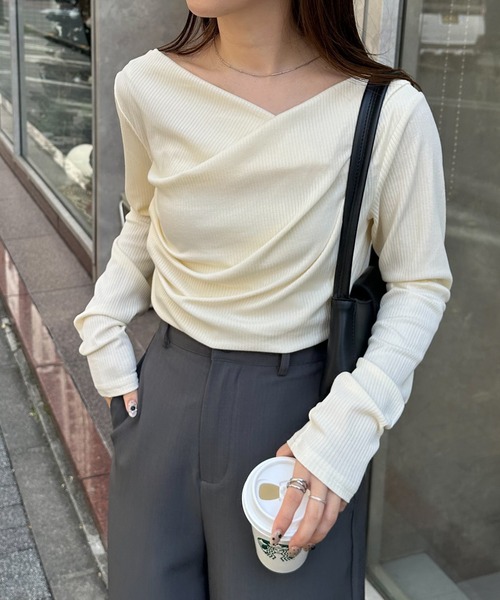 セール】2WAYドレープオフショルリブロンT（Tシャツ/カットソー