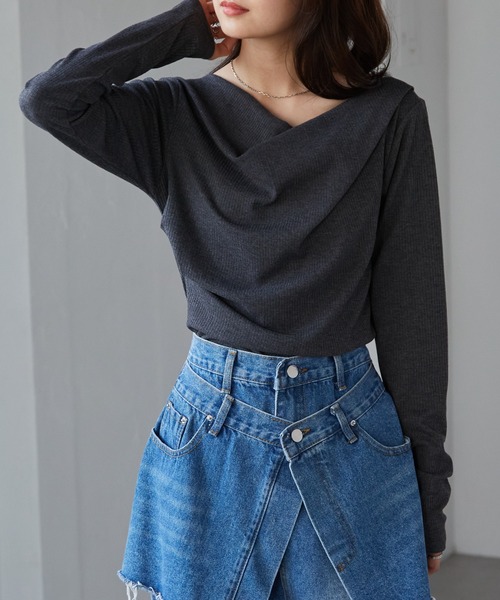 RANAN（ラナン）の「［26SS新色追加］2WAYドレープオフショルリブロンT（Tシャツ/カットソー・レディース・ブラック/その他/チャコールグレー/ホワイト/レッド/アイボリー/ライトピンク・M/L/LL）」の12枚目の写真