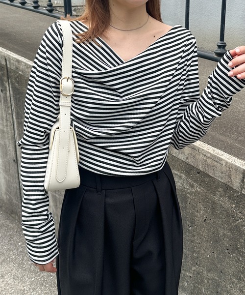 RANAN（ラナン）の「［26AW新色追加］2WAYドレープオフショルリブロンT（Tシャツ/カットソー・レディース・ブラック/その他/チャコールグレー/ホワイト/レッド/アイボリー/ライトピンク/ブラウン/杢グレー・M/L/LL）」の17枚目の写真