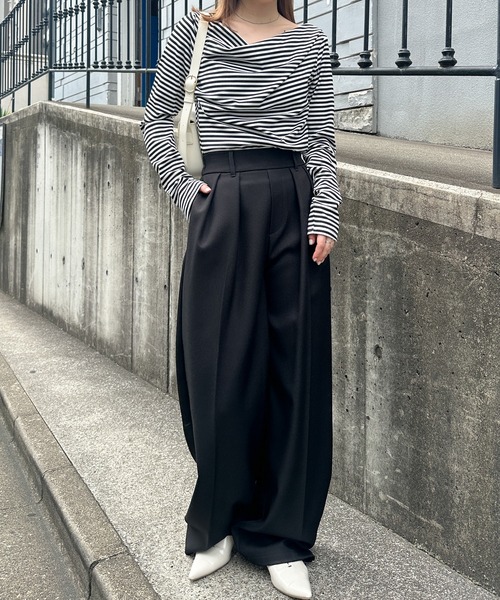 RANAN（ラナン）の「［26AW新色追加］2WAYドレープオフショルリブロンT（Tシャツ/カットソー・レディース・ブラック/その他/チャコールグレー/ホワイト/レッド/アイボリー/ライトピンク/ブラウン/杢グレー・M/L/LL）」の18枚目の写真
