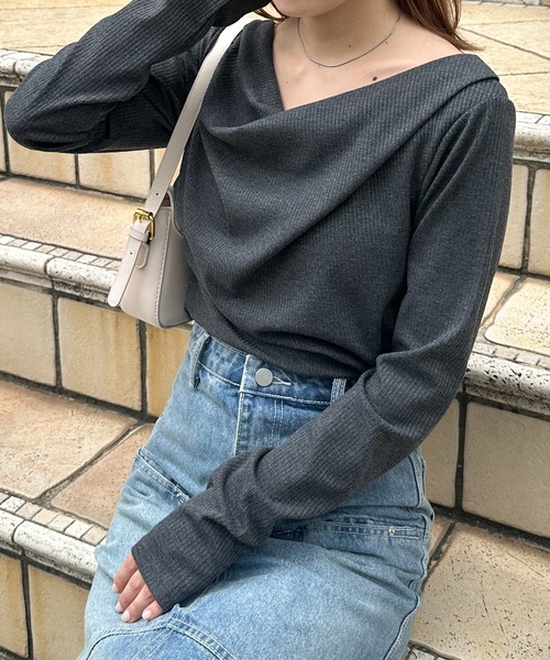 RANAN（ラナン）の「［26SS新色追加］2WAYドレープオフショルリブロンT（Tシャツ/カットソー・レディース・ブラック/その他/チャコールグレー/ホワイト/レッド/アイボリー/ライトピンク・M/L/LL）」の21枚目の写真