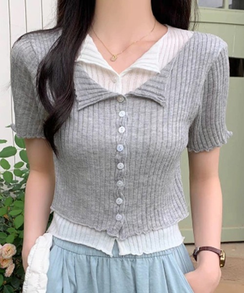 ROOPTOKYO(ループトウキョウ)の「ニット レイヤードリブトップス 秋物 秋服 2026年秋冬(Tシャツ/カットソー・レディース・グレー/ホワイト/ブラック/ブルー・FREE)」の3枚目の写真