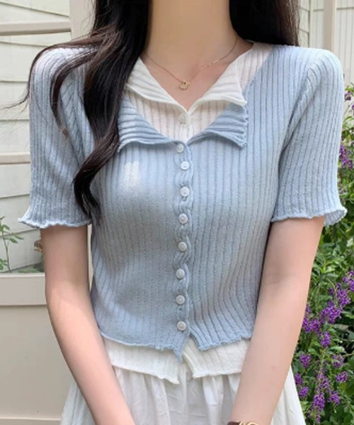 ROOPTOKYO(ループトウキョウ)の「ニット レイヤードリブトップス 秋物 秋服 2026年秋冬(Tシャツ/カットソー・レディース・グレー/ホワイト/ブラック/ブルー・FREE)」の4枚目の写真