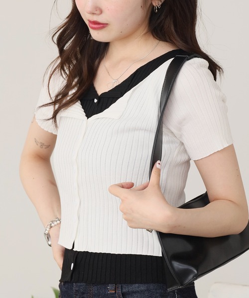 ROOPTOKYO(ループトウキョウ)の「ニット レイヤードリブトップス 秋物 秋服 2026年秋冬(Tシャツ/カットソー・レディース・グレー/ホワイト/ブラック/ブルー・FREE)」の2枚目の写真