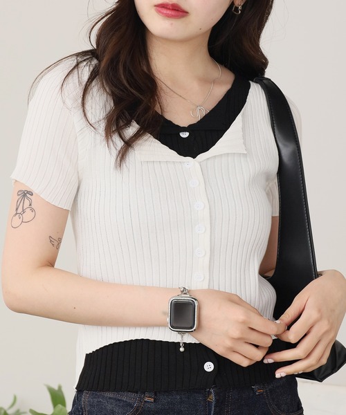ROOPTOKYO(ループトウキョウ)の「ニット レイヤードリブトップス 秋物 秋服 2026年秋冬(Tシャツ/カットソー・レディース・グレー/ホワイト/ブラック/ブルー・FREE)」の9枚目の写真