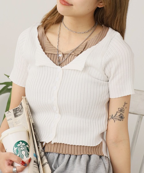 ROOPTOKYO(ループトウキョウ)の「ニット レイヤードリブトップス 秋物 秋服 2026年秋冬(Tシャツ/カットソー・レディース・グレー/ホワイト/ブラック/ブルー・FREE)」の6枚目の写真