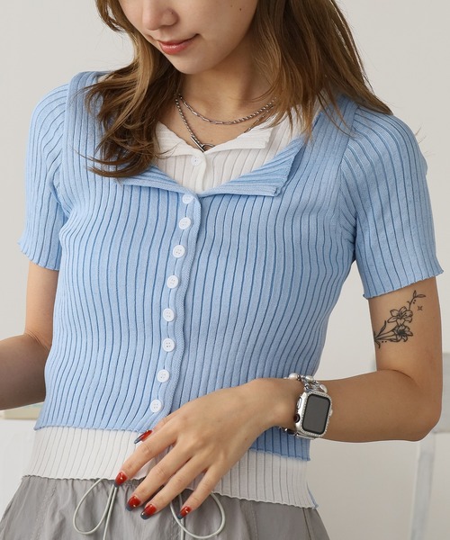 ROOPTOKYO(ループトウキョウ)の「ニット レイヤードリブトップス 秋物 秋服 2026年秋冬(Tシャツ/カットソー・レディース・グレー/ホワイト/ブラック/ブルー・FREE)」の19枚目の写真