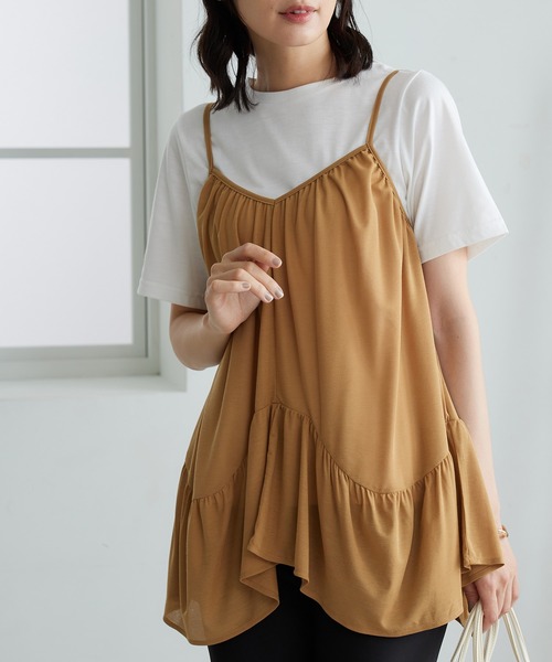 BELLUNA PLUS(ベルーナ)の「変形ギャザーデザインキャミアンサンブル(アンサンブル・レディース・ブラック/ベージュ・MEDIUM/LARGE/X-LARGE)」の1枚目の写真