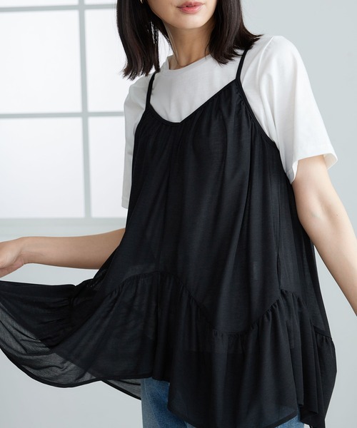 BELLUNA PLUS(ベルーナ)の「変形ギャザーデザインキャミアンサンブル(アンサンブル・レディース・ブラック/ベージュ・MEDIUM/LARGE/X-LARGE)」の2枚目の写真
