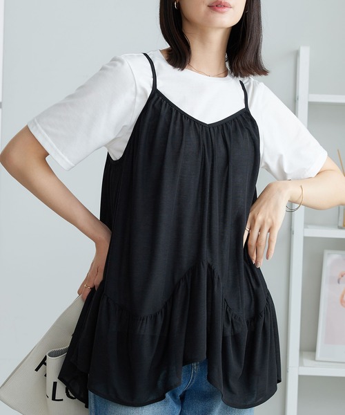 BELLUNA PLUS(ベルーナ)の「変形ギャザーデザインキャミアンサンブル(アンサンブル・レディース・ブラック/ベージュ・MEDIUM/LARGE/X-LARGE)」の3枚目の写真