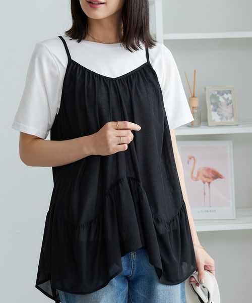 BELLUNA PLUS(ベルーナ)の「変形ギャザーデザインキャミアンサンブル(アンサンブル・レディース・ブラック/ベージュ・MEDIUM/LARGE/X-LARGE)」の5枚目の写真