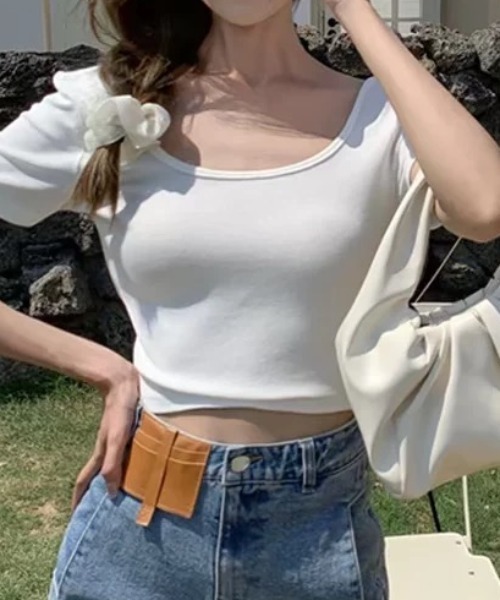 ampm(エーエムピーエム)の「背中あきバックオープンリブフィットTシャツ(Tシャツ/カットソー・レディース・ホワイト/ブラック・S/M/L)」の20枚目の写真