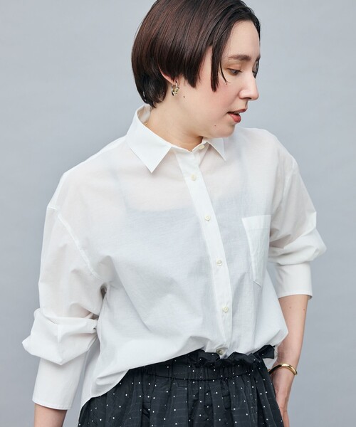 NOLLEY’S Sophi(ノーリーズソフィ)の「エアリーショートシャツ(シャツ/ブラウス・レディース・ホワイト/ベージュ系その他3/ブルー系その他3・38)」の1枚目の写真
