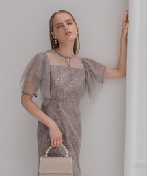 Leja（レジャ）の「【LEJA】チュールスリーブボタニカルマーメイドワンピースドレス美脚効果結婚式 パーティードレス 成人式 二次会 同窓会 お呼ばれ オケージョン 20代 30代（ドレス）」