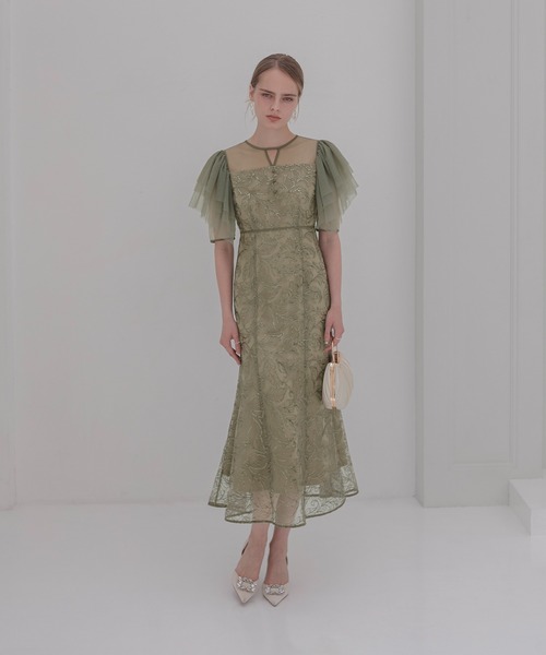 Leja(レジャ)の「【LEJA】チュールスリーブボタニカルマーメイドワンピースドレス美脚効果結婚式 パーティードレス 成人式 二次会 同窓会 お呼ばれ オケージョン 20代 30代(ドレス・レディース・グレー/グリーン・SMALL/MEDIUM)」の14枚目の写真