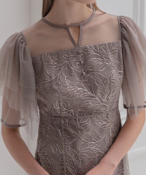 Leja(レジャ)の「【LEJA】チュールスリーブボタニカルマーメイドワンピースドレス美脚効果結婚式 パーティードレス 成人式 二次会 同窓会 お呼ばれ オケージョン 20代 30代(ドレス・レディース・グレー/グリーン・SMALL/MEDIUM)」の9枚目の写真