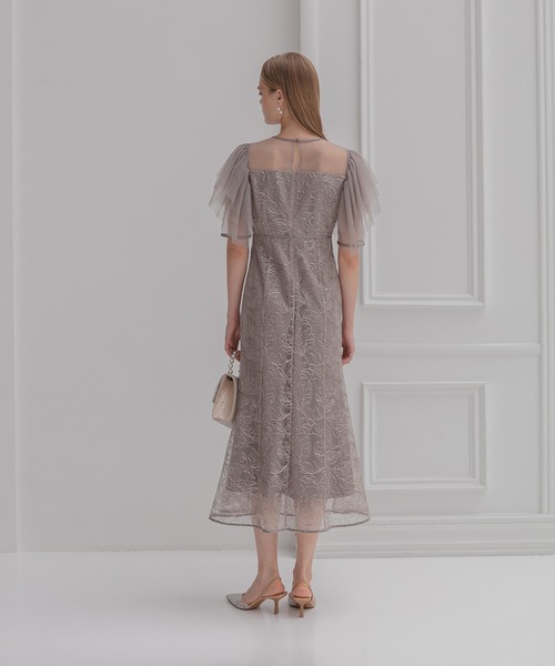 Leja(レジャ)の「【LEJA】チュールスリーブボタニカルマーメイドワンピースドレス美脚効果結婚式 パーティードレス 成人式 二次会 同窓会 お呼ばれ オケージョン 20代 30代(ドレス・レディース・グレー/グリーン・SMALL/MEDIUM)」の7枚目の写真