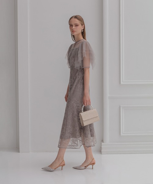 Leja(レジャ)の「【LEJA】チュールスリーブボタニカルマーメイドワンピースドレス美脚効果結婚式 パーティードレス 成人式 二次会 同窓会 お呼ばれ オケージョン 20代 30代(ドレス・レディース・グレー/グリーン・SMALL/MEDIUM)」の6枚目の写真