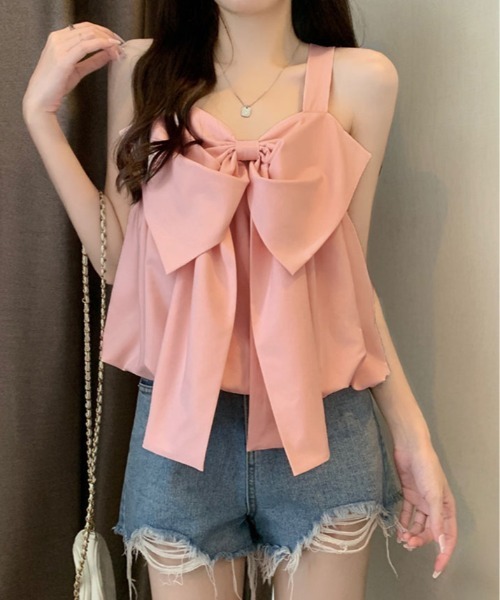 kirakiraShop(キラキラショップ)の「前後 2WAY ビッグ リボン キャミ トップス(タンクトップ・レディース・ホワイト/ブラック/ピンク/ブルー/クリーム・FREE)」の17枚目の写真