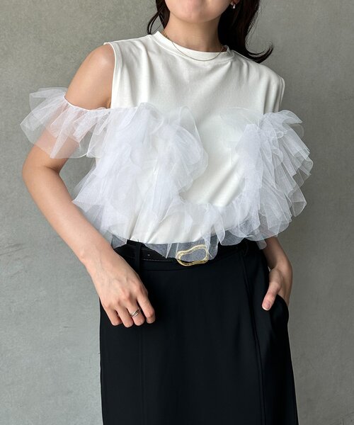 Thevon(ゼボン)の「チュールビスチェドッキングノースリプルオーバー(Tシャツ/カットソー・レディース・ブラック/オフホワイト・FREE)」の3枚目の写真