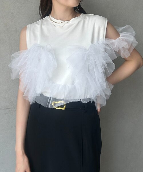 Thevon(ゼボン)の「チュールビスチェドッキングノースリプルオーバー(Tシャツ/カットソー・レディース・ブラック/オフホワイト・FREE)」の4枚目の写真