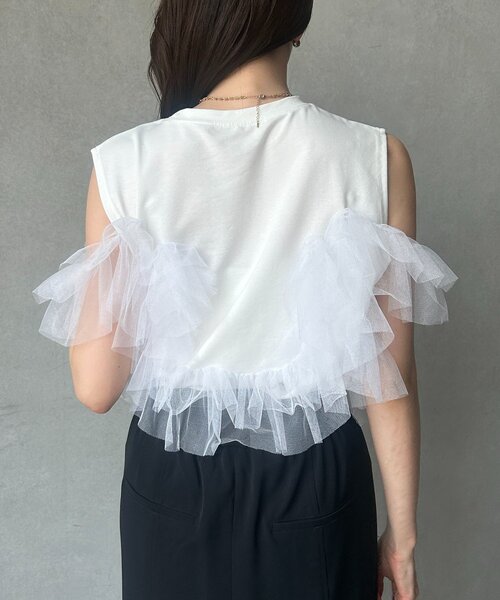 Thevon(ゼボン)の「チュールビスチェドッキングノースリプルオーバー(Tシャツ/カットソー・レディース・ブラック/オフホワイト・FREE)」の6枚目の写真