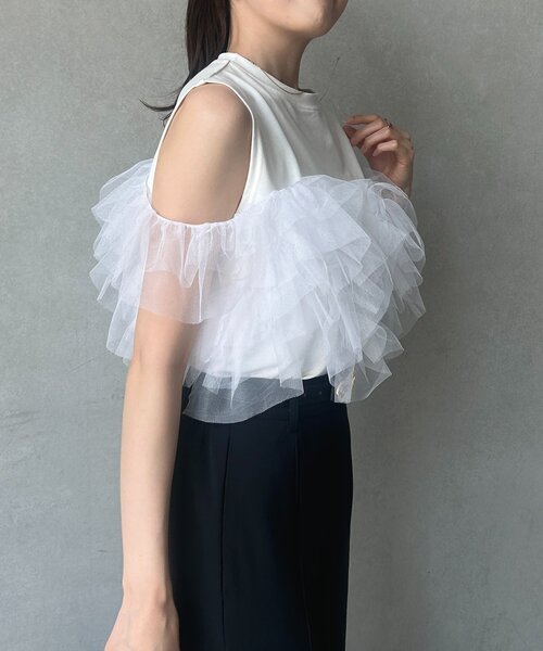 Thevon(ゼボン)の「チュールビスチェドッキングノースリプルオーバー(Tシャツ/カットソー・レディース・ブラック/オフホワイト・FREE)」の7枚目の写真