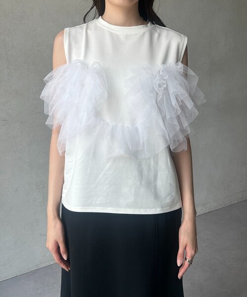 Thevon(ゼボン)の「チュールビスチェドッキングノースリプルオーバー(Tシャツ/カットソー・レディース・ブラック/オフホワイト・FREE)」の11枚目の写真