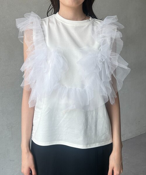 Thevon(ゼボン)の「チュールビスチェドッキングノースリプルオーバー(Tシャツ/カットソー・レディース・ブラック/オフホワイト・FREE)」の12枚目の写真