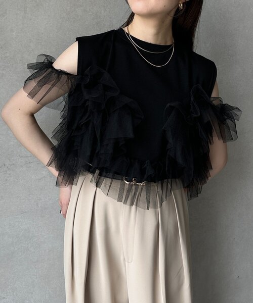 Thevon(ゼボン)の「チュールビスチェドッキングノースリプルオーバー(Tシャツ/カットソー・レディース・ブラック/オフホワイト・FREE)」の15枚目の写真