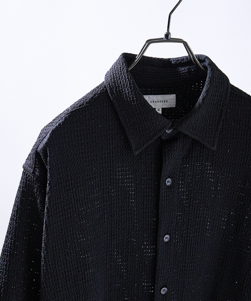 ABAHOUSE(アバハウス)の「メッシュジャガード シアーシャツ / オーバーサイズ(シャツ/ブラウス・メンズ・ホワイト/ブラック/グレイッシュブルー・46/48)」の2枚目の写真
