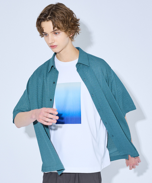 ABAHOUSE(アバハウス)の「メッシュジャガード シアーシャツ / オーバーサイズ(シャツ/ブラウス・メンズ・ホワイト/ブラック/グレイッシュブルー・46/48)」の5枚目の写真