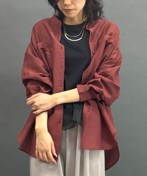 NICOLE white(ニコルホワイト)の「シアーシャツブラウス(シャツ/ブラウス・レディース・オフホワイト/チャコール/ブラウン・FREE)」の4枚目の写真
