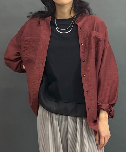 NICOLE white(ニコルホワイト)の「シアーシャツブラウス(シャツ/ブラウス・レディース・オフホワイト/チャコール/ブラウン・FREE)」の6枚目の写真
