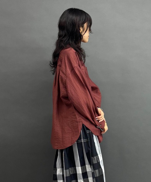 NICOLE white(ニコルホワイト)の「シアーシャツブラウス(シャツ/ブラウス・レディース・オフホワイト/チャコール/ブラウン・FREE)」の9枚目の写真