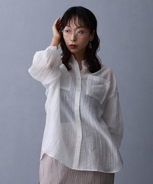 NICOLE white(ニコルホワイト)の「シアーシャツブラウス(シャツ/ブラウス・レディース・オフホワイト/チャコール/ブラウン・FREE)」の15枚目の写真
